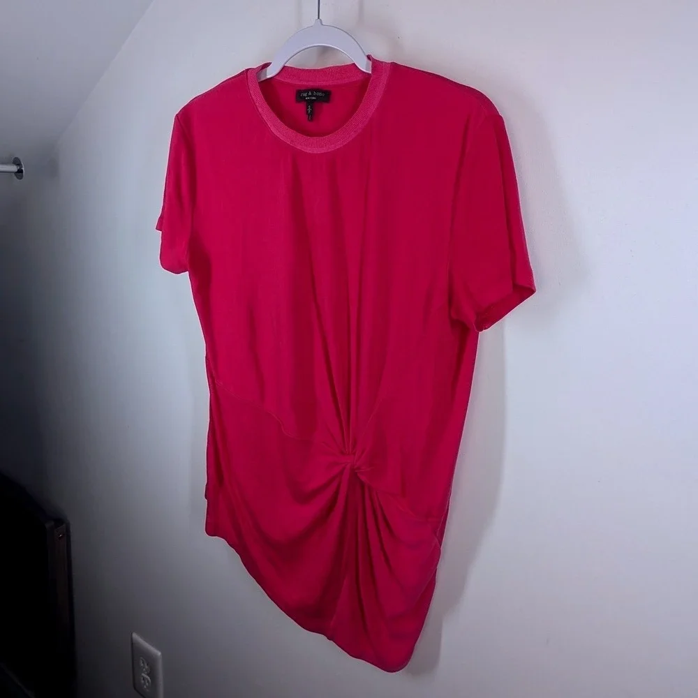 Rag & Bone Pink Marina Twisted Front Knot Short Sleeve Crew Neck T-Shirt Small - Picture 3 of 7